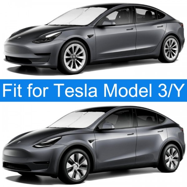 YIDEEAUTO Tesla Model 3 Windshield Sunshade, 240T Polyester for Front Tesla Model Y Window Sun Shade Cover Blocks UV Heat, Folding Sun Visor Protector Keeps Tesla Model 3/Y Cool 2016-2023