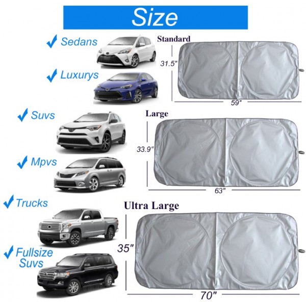 YIDEEAUTO Windshield Sun Shade Car Window Shade UV Reflector Keeps Vehicle Cool Folding Sun Visor Heat and Sun Reflector (Ultra-Large 70 x 35 inches)