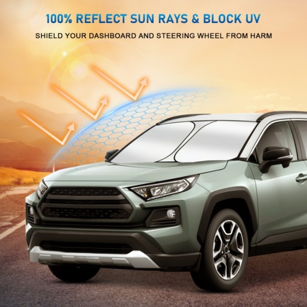 YIDEEAUTO Windshield Sun Shade for Toyota RAV4 2019 2020 2021 2022 2023 2024, Foldable RAV 4 SUV Sunshade Front Car Window Sun Visor Protector