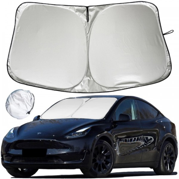 YIDEEAUTO Tesla Model 3 Windshield Sunshade, 240T Polyester for Front Tesla Model Y Window Sun Shade Cover Blocks UV Heat, Folding Sun Visor Protector Keeps Tesla Model 3/Y Cool 2016-2023