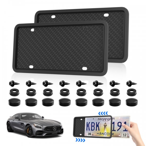YIDEEAUTO License Plate Frames,2 Pack Black TPU Li...